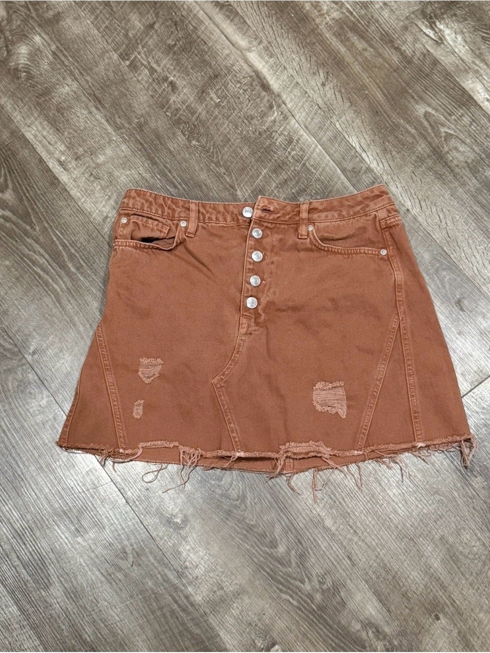 We The Free People Button Fly Distress Mini Skirt Brown Rust Womens 31